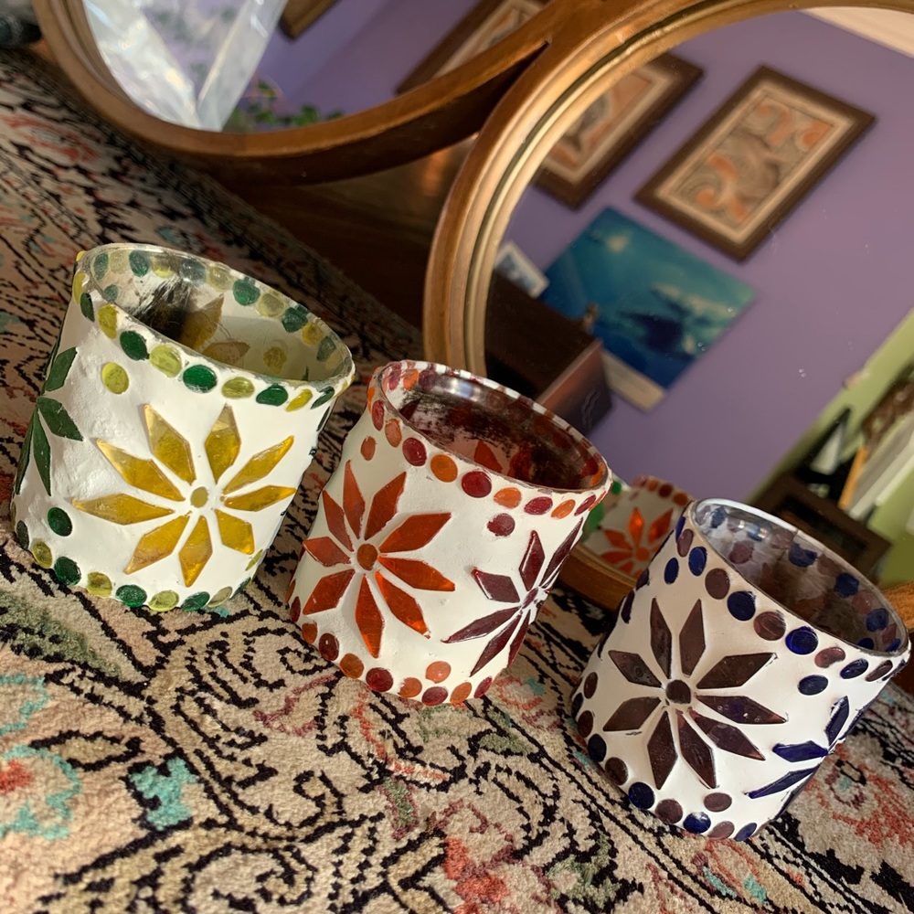 ✨SOLD ✨handmade multicolored glass votive holders